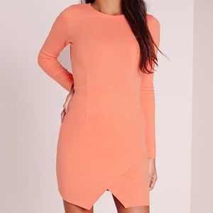 MissGuided Long Sleeve Wrap Hem Bodycon Dress